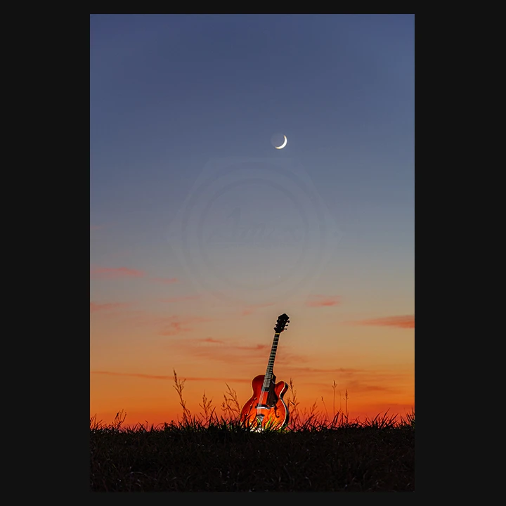 夕焼けに佇むオダシマギター2の写真
